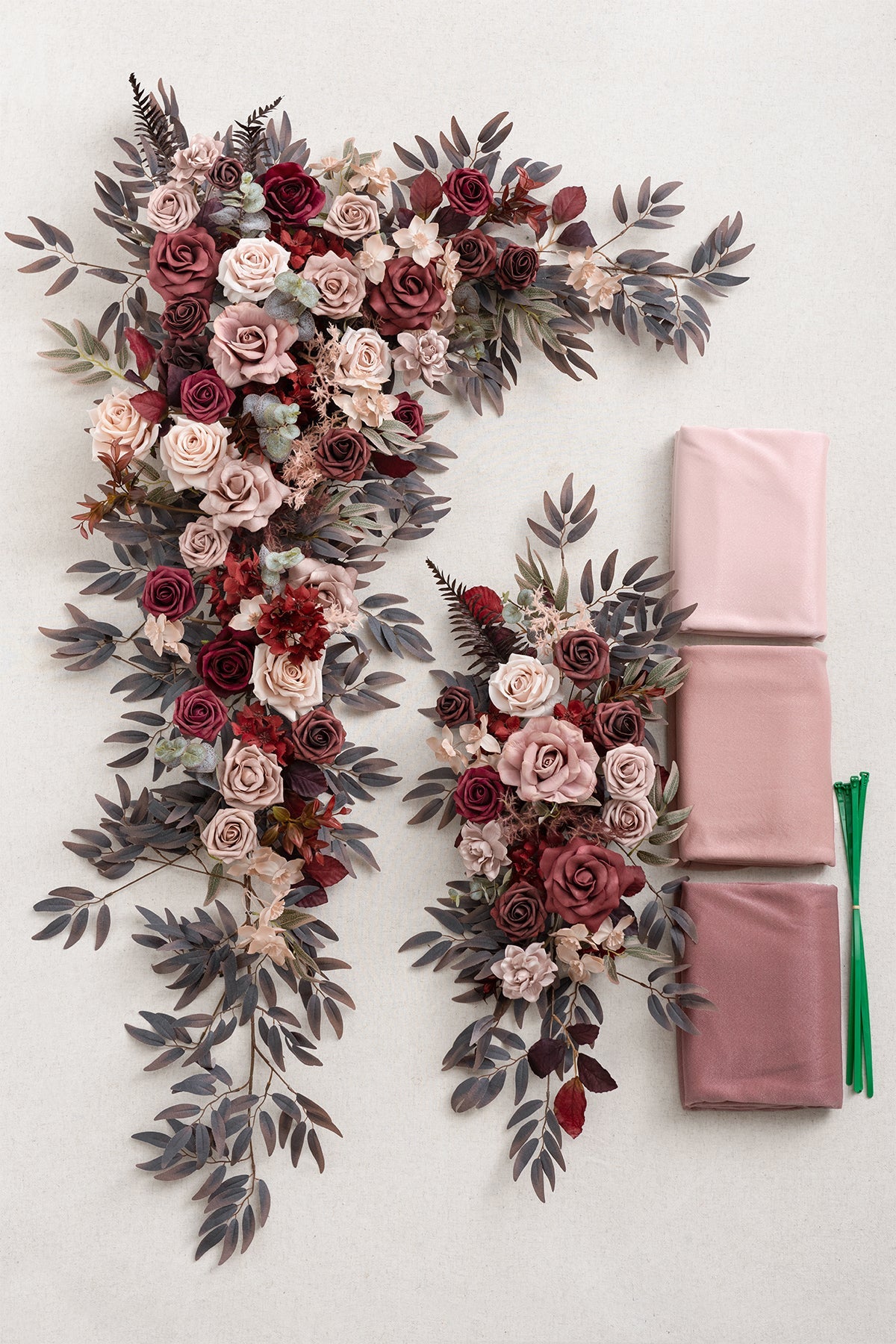 Flash Sale | Flower Arch Decor with Drapes in Burgundy & Dusty Rose