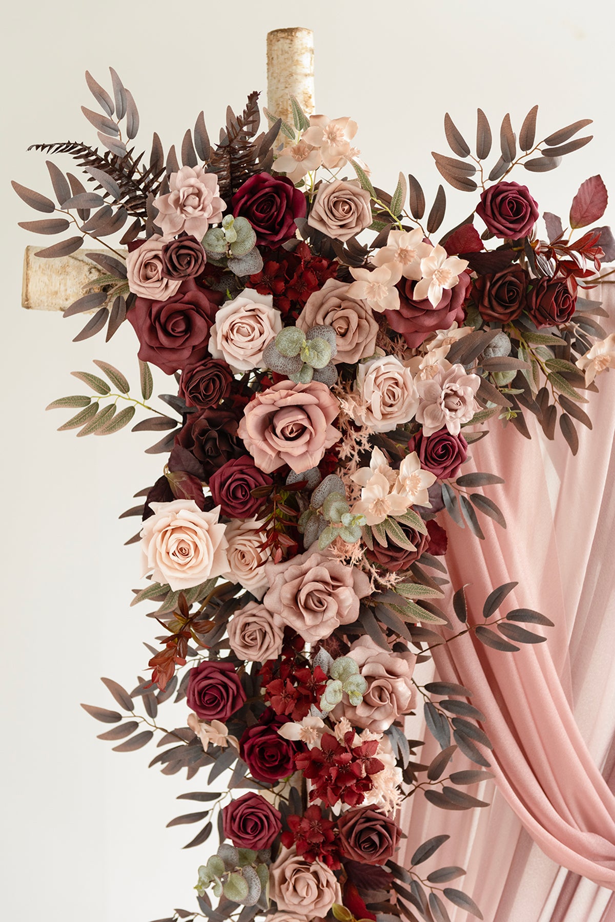 Flower Arch Decor with Drapes in Burgundy & Dusty Rose | Clearance