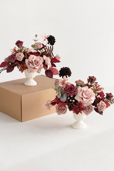 Large Floral Centerpiece Set in Burgundy & Dusty Rose