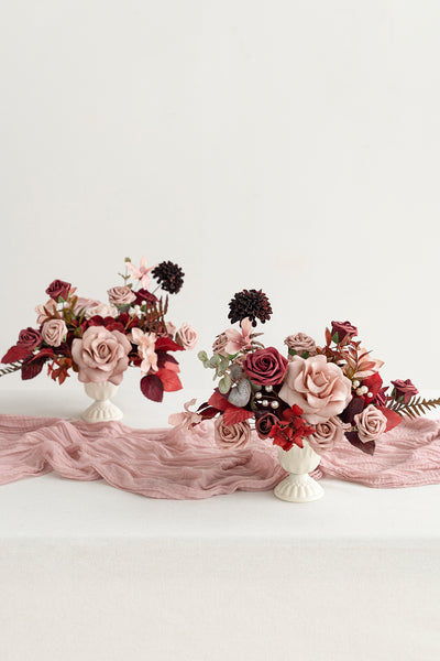 Large Floral Centerpiece Set in Burgundy & Dusty Rose | Clearance