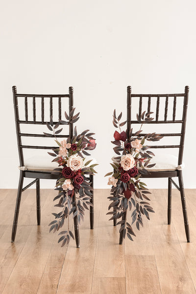 Wedding Aisle Chair Flower Decoration in Burgundy & Dusty Rose