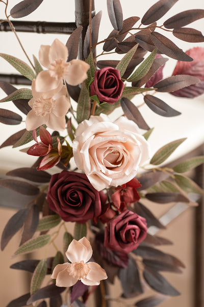 Wedding Aisle Chair Flower Decoration in Burgundy & Dusty Rose