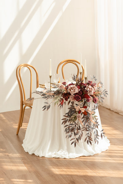 Sweetheart Table Floral Swags in Burgundy & Dusty Rose