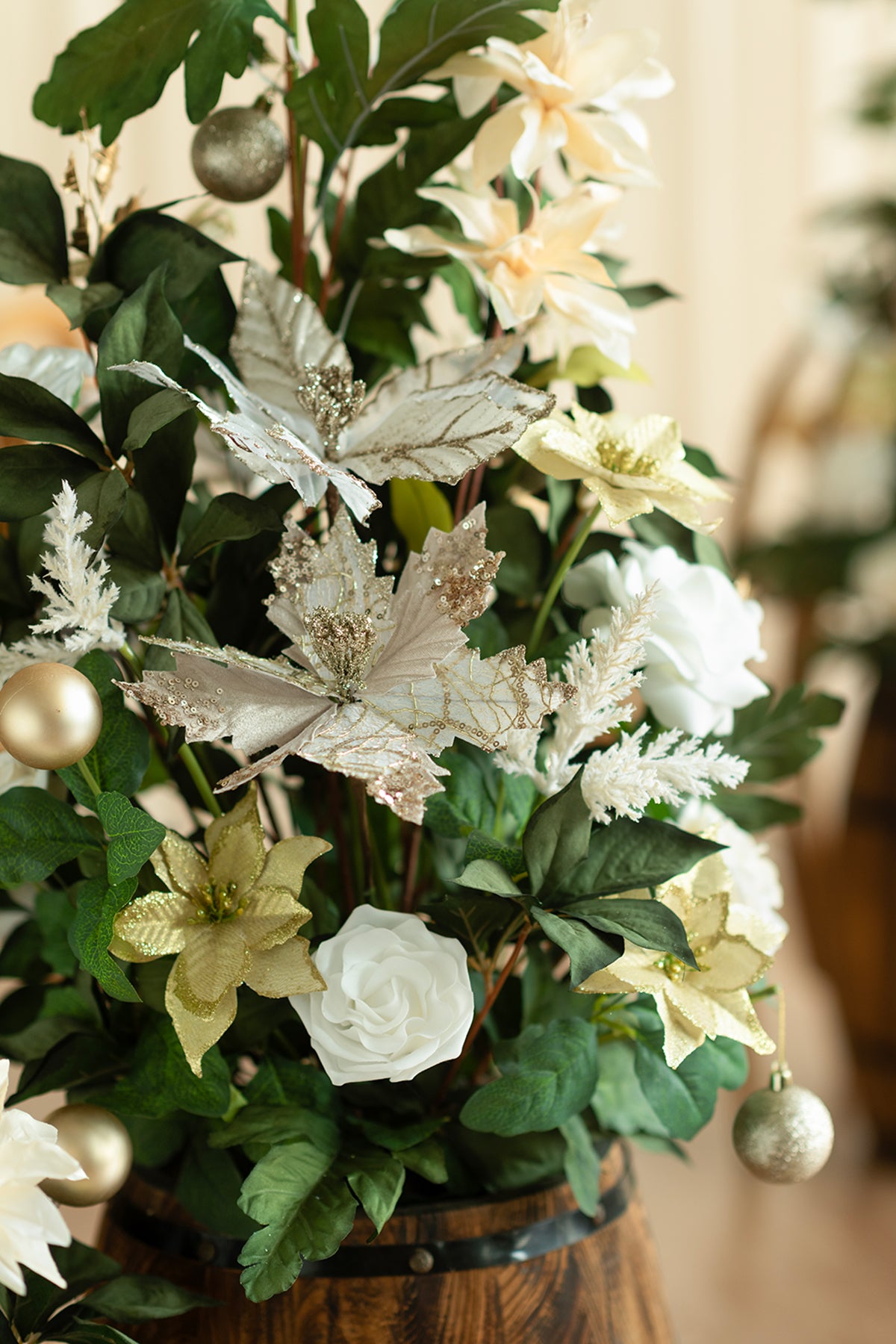 Free-Standing Flower Arrangements in Champagne Christmas