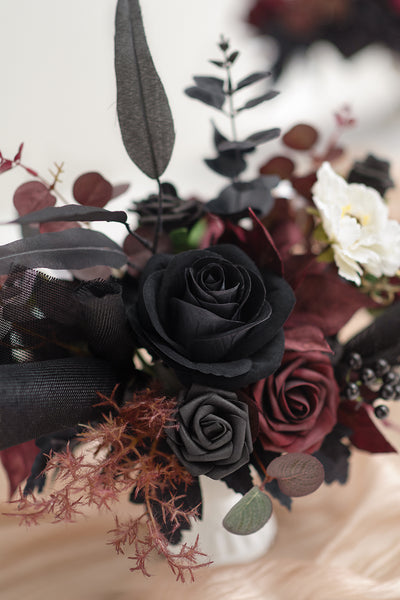 Large Floral Centerpiece Set in Moody Burgundy & Black
