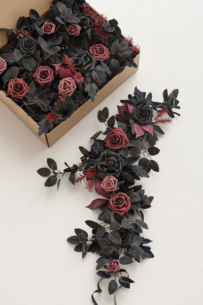 2ft Flower Garlands in Moody Burgundy & Black