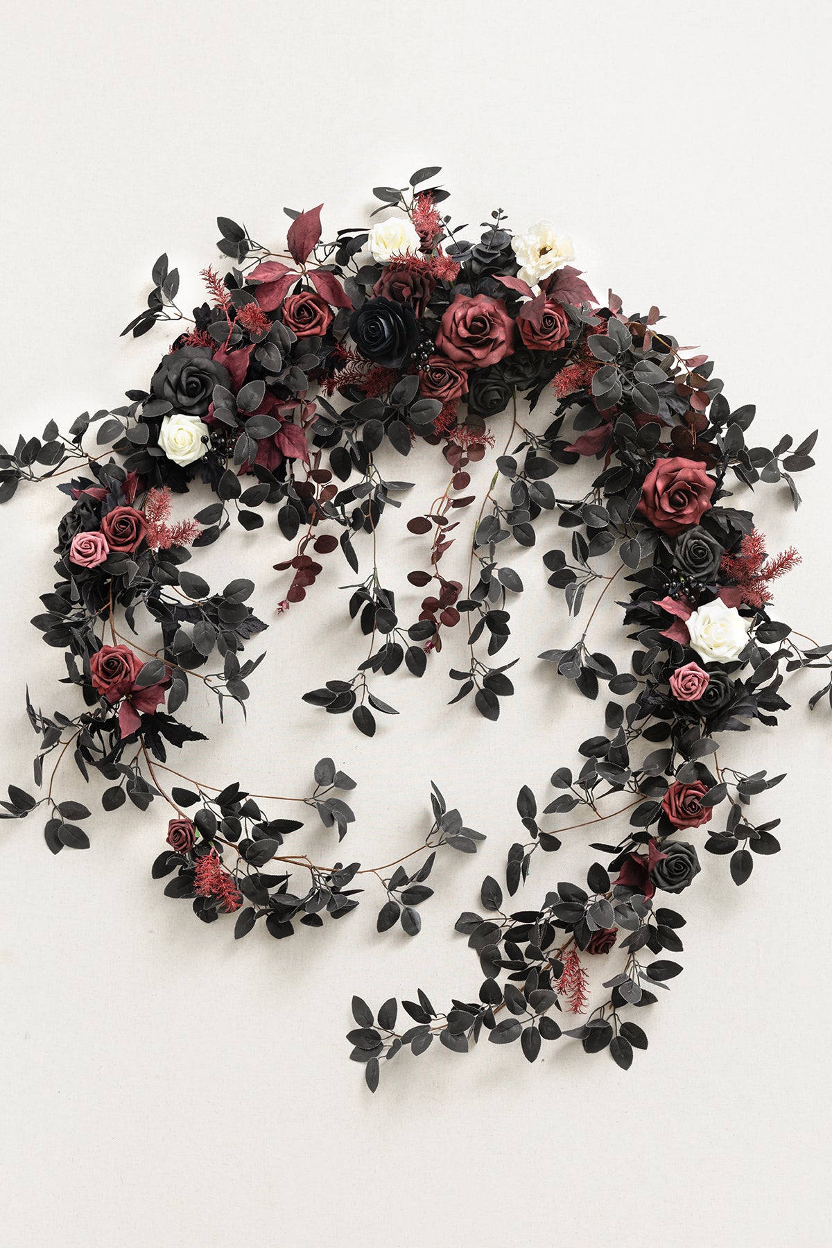 9ft Head Table Flower Garland in Moody Burgundy & Black