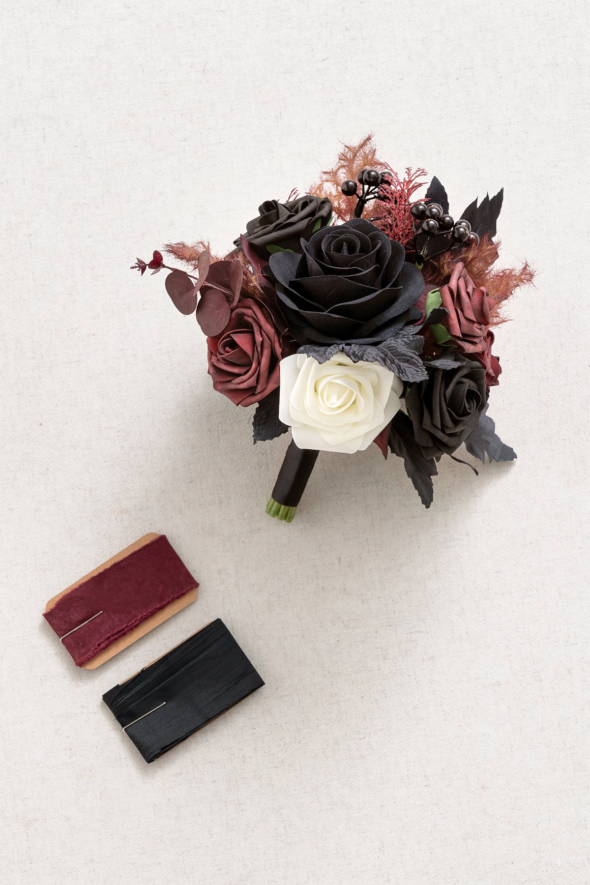 Round Bridesmaid Bouquets in Moody Burgundy & Black