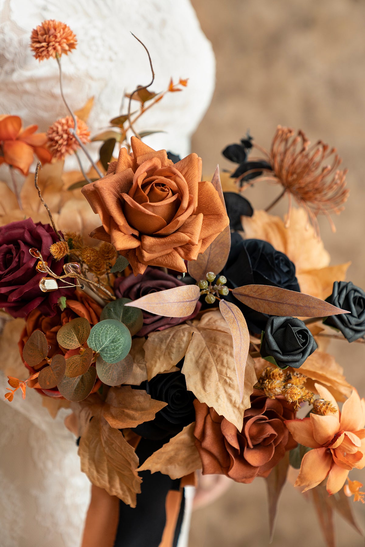 Standard Free-Form Bridal Bouquet in Black & Burnt Orange | Clearance