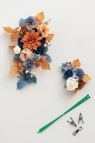Flower Sign Decor in Russet Orange & Denim Blue