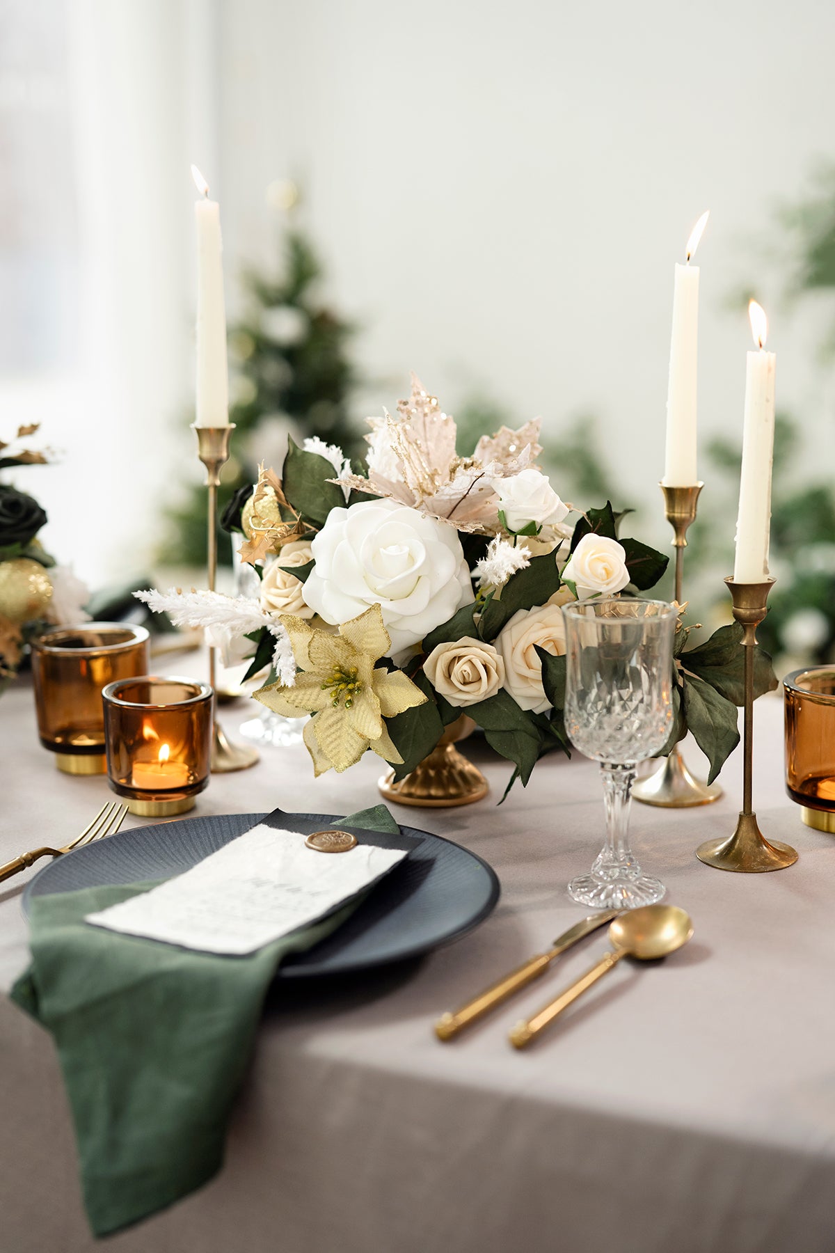 Large Floral Centerpiece Set in Champagne Christmas