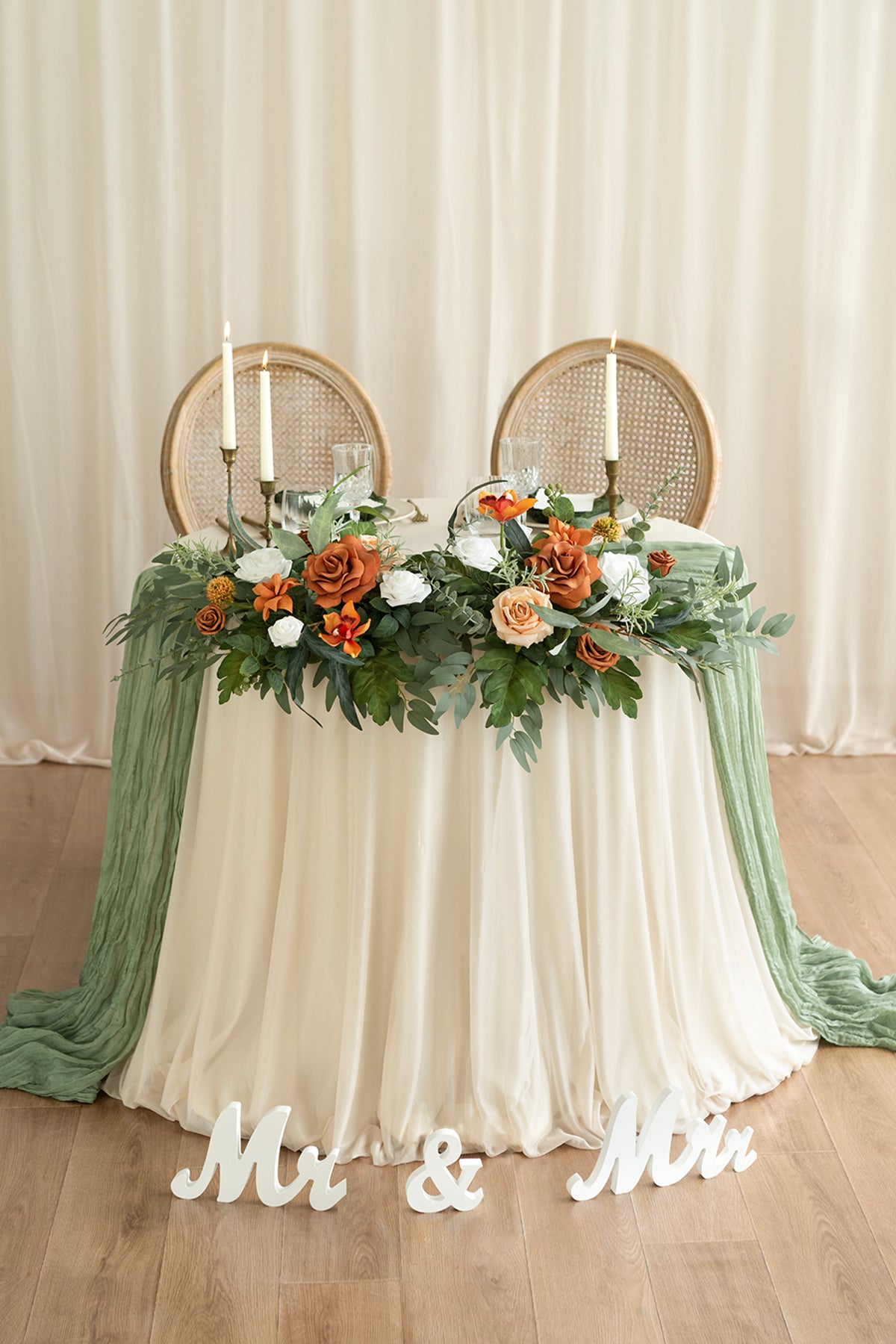 Head Table Floral Swags in Orange & Olive Green | Clearance