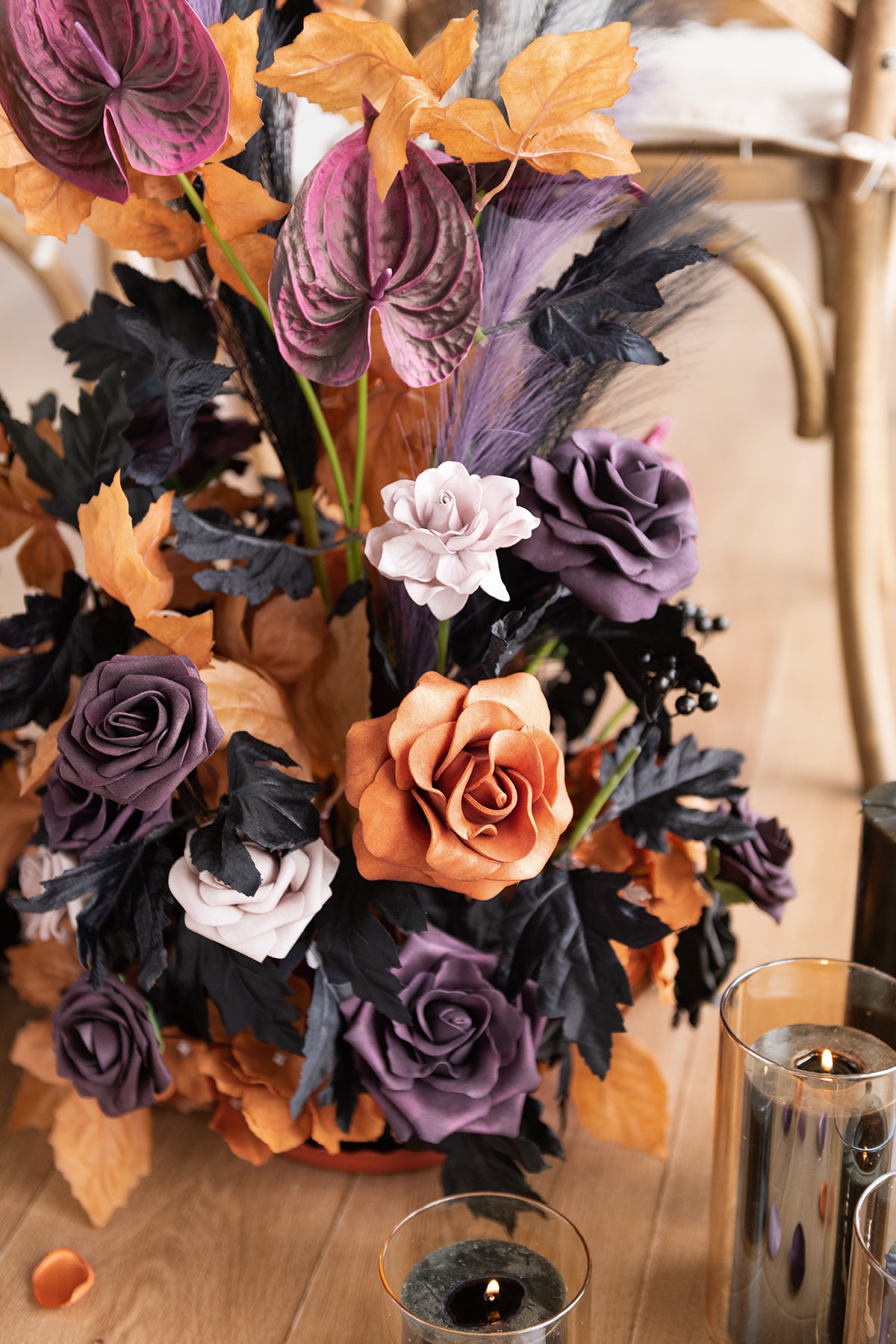 Free-Standing Flower Arrangements in Twilight Purple & Harvest Orange