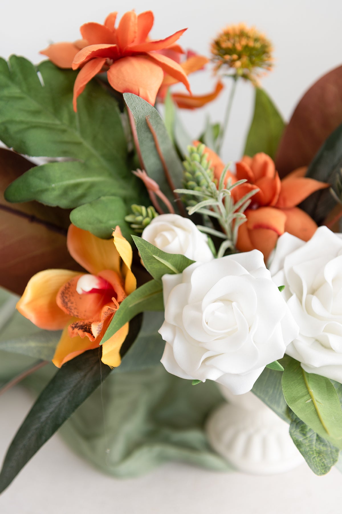 Large Floral Centerpiece Set in Orange & Olive Green | Clearance