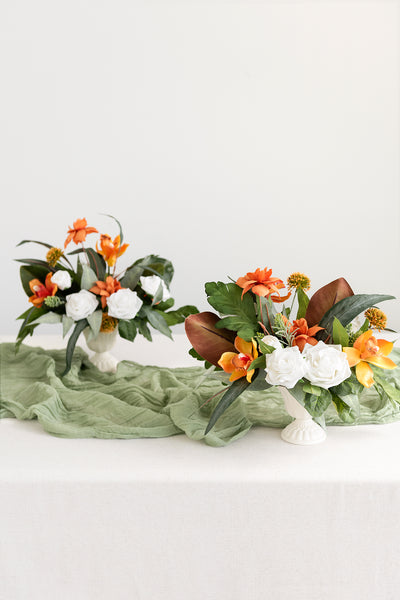 Large Floral Centerpiece Set in Orange & Olive Green