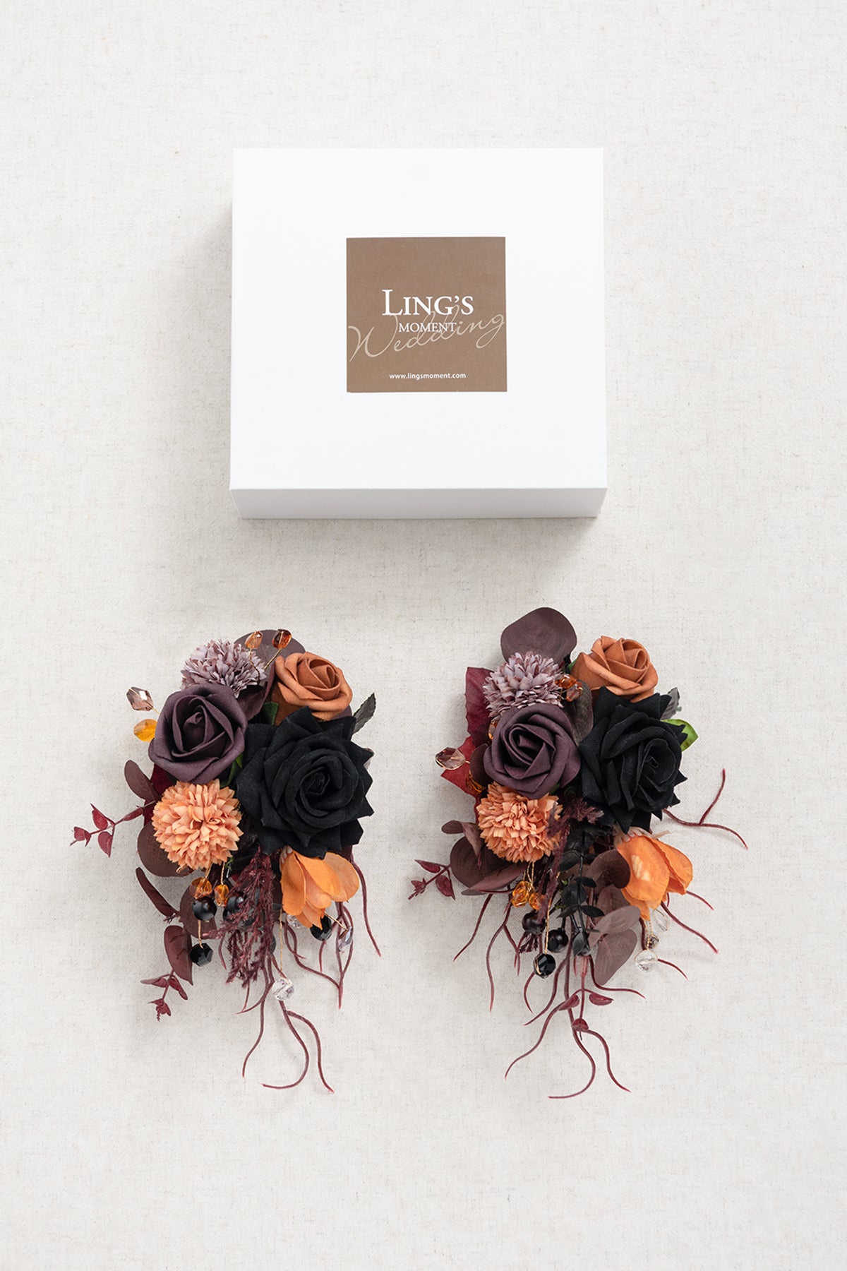 Shoulder Corsages in Twilight Purple & Harvest Orange