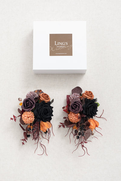 Shoulder Corsages in Twilight Purple & Harvest Orange | Clearance