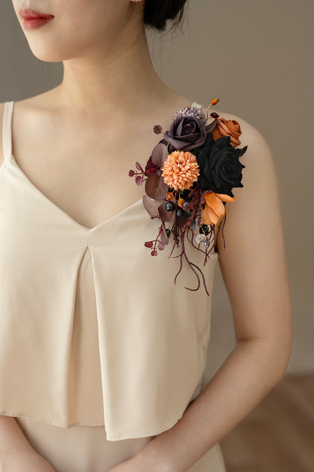 Shoulder Corsages in Twilight Purple & Harvest Orange