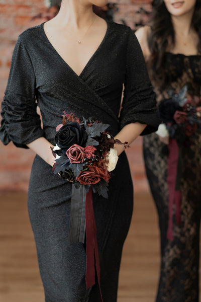 Pre-Arranged Wedding Flower Packages in Moody Burgundy & Black