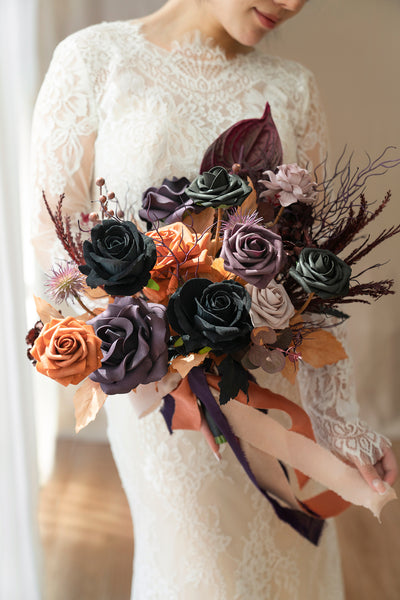Small Free-Form Bridal Bouquet in Twilight Purple & Harvest Orange