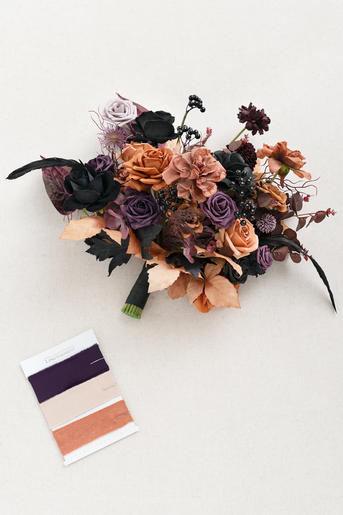 Medium Free-Form Bridal Bouquet in Twilight Purple & Harvest Orange