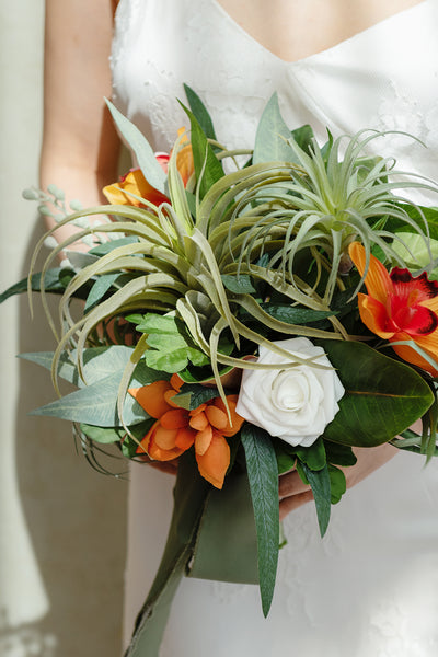 Small Free-Form Bridal Bouquet in Orange & Olive Green | Clearance