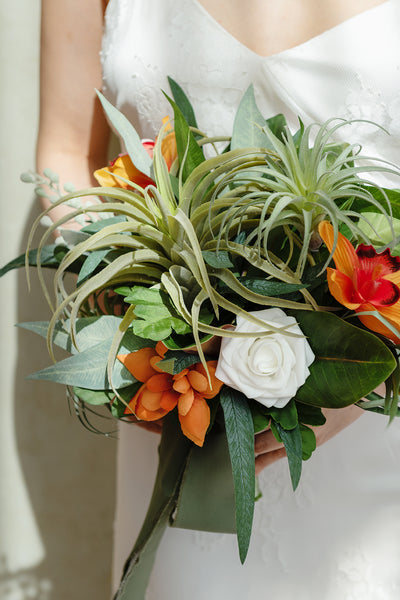Small Free-Form Bridal Bouquet in Orange & Olive Green
