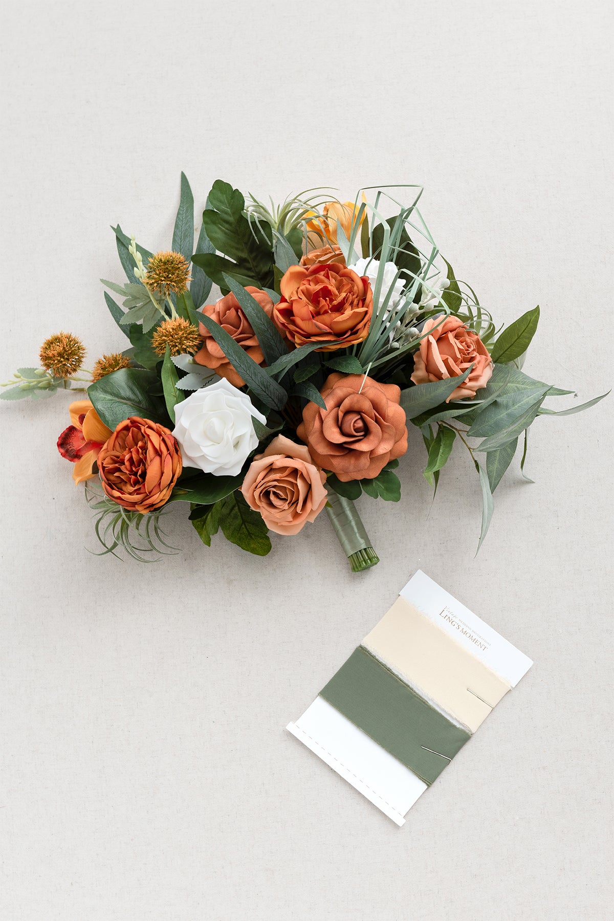 Medium Free-Form Bridal Bouquet in Orange & Olive Green