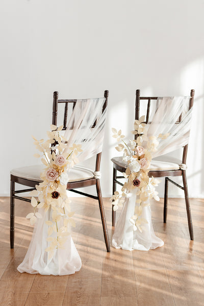 Wedding Aisle Chair Flower Decoration in White & Beige