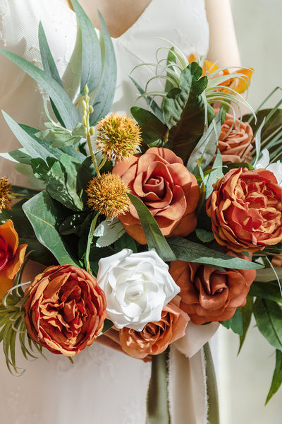 Medium Free-Form Bridal Bouquet in Orange & Olive Green