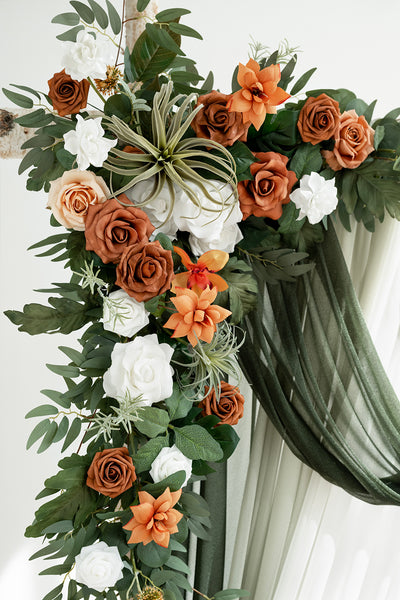 Flower Arch Decor with Drapes in Orange & Olive Green)| Clearance