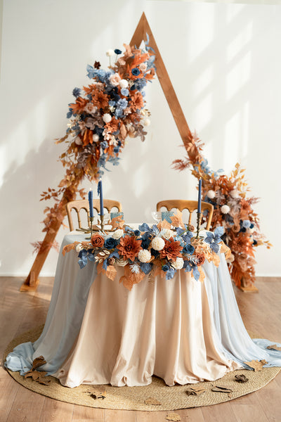 Head Table Floral Swags in Russet Orange & Denim Blue