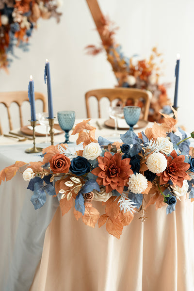Head Table Floral Swags in Russet Orange & Denim Blue