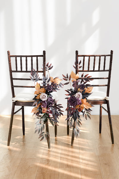 Wedding Aisle Chair Flower Decoration in Twilight Purple & Harvest Orange