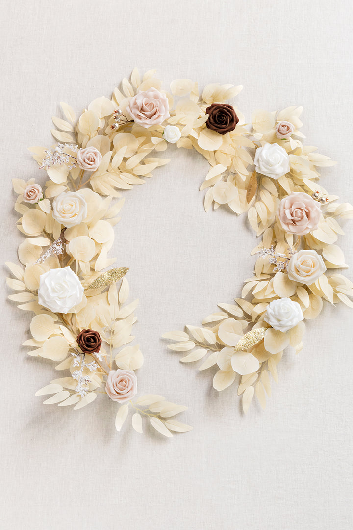 5ft Rose Leaf Flower Garland in White & Beige