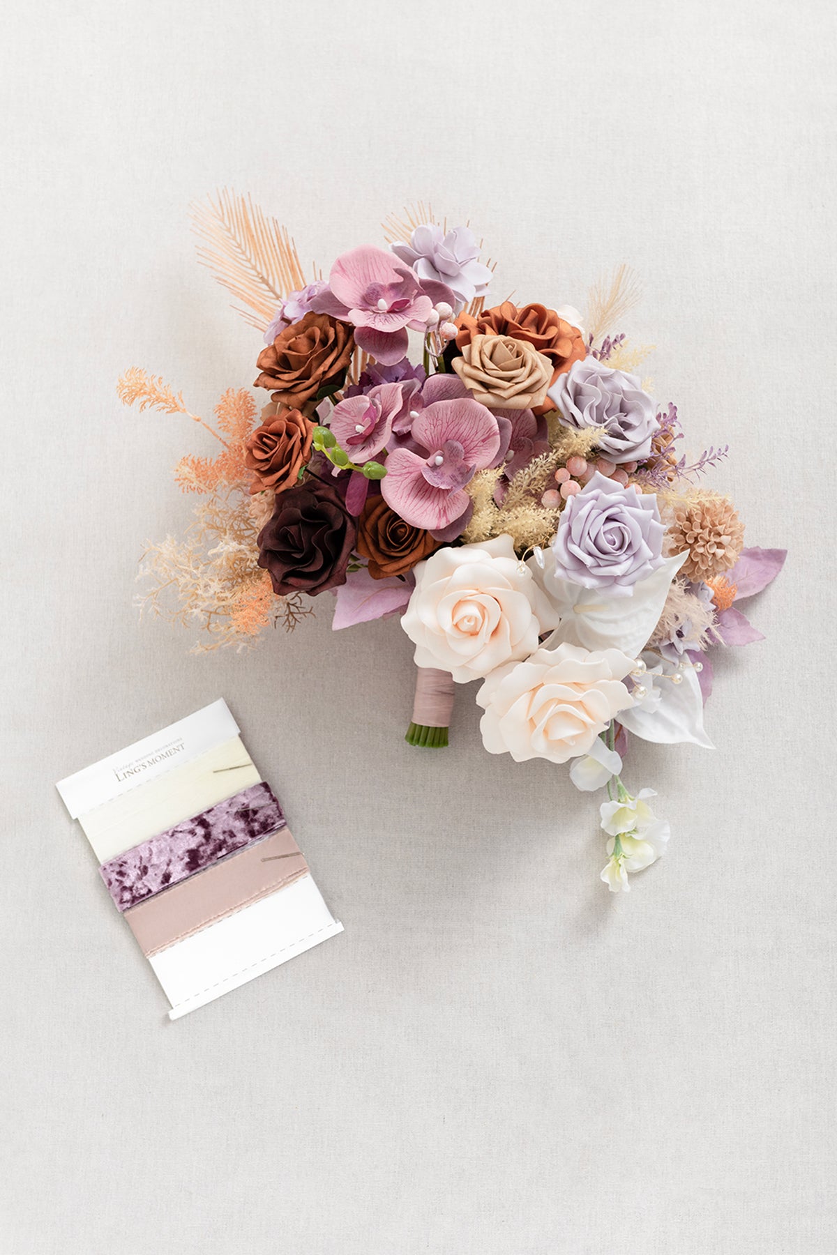 Large Free-Form Bridal Bouquet in Lavender Aster & Burnt Orange