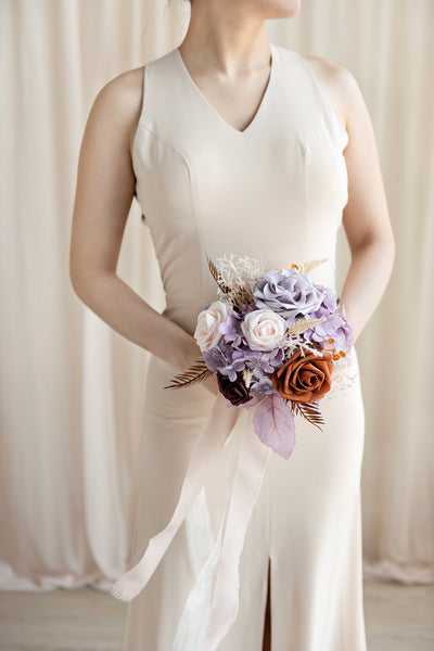 Round Bridesmaid Bouquets in Lavender Aster & Burnt Orange