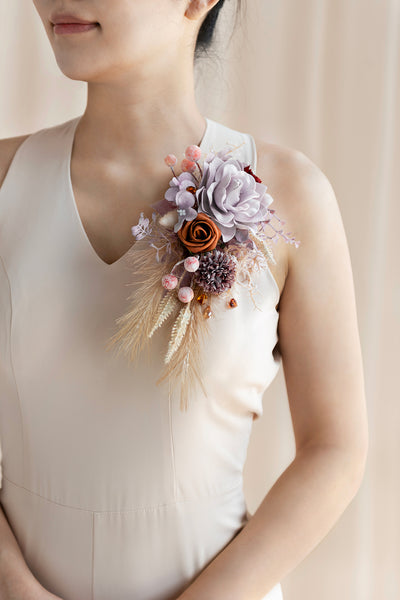 Shoulder Corsages in Lavender Aster & Burnt Orange | Clearance