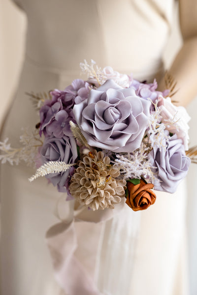 Round Bridesmaid Bouquets in Lavender Aster & Burnt Orange
