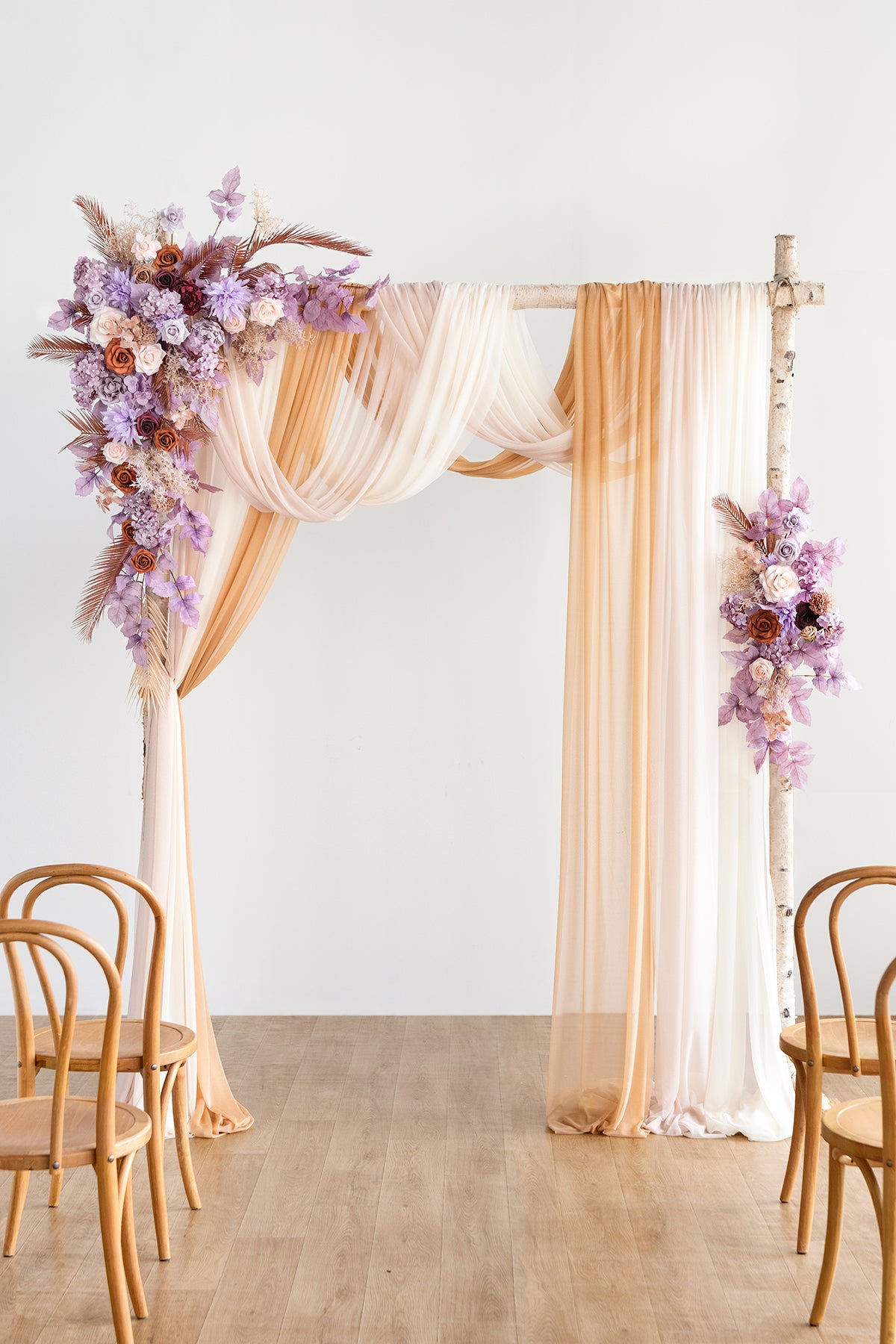 Flower Arch Decor with Drapes in Lavender Aster & Burnt Orange | Clearacne