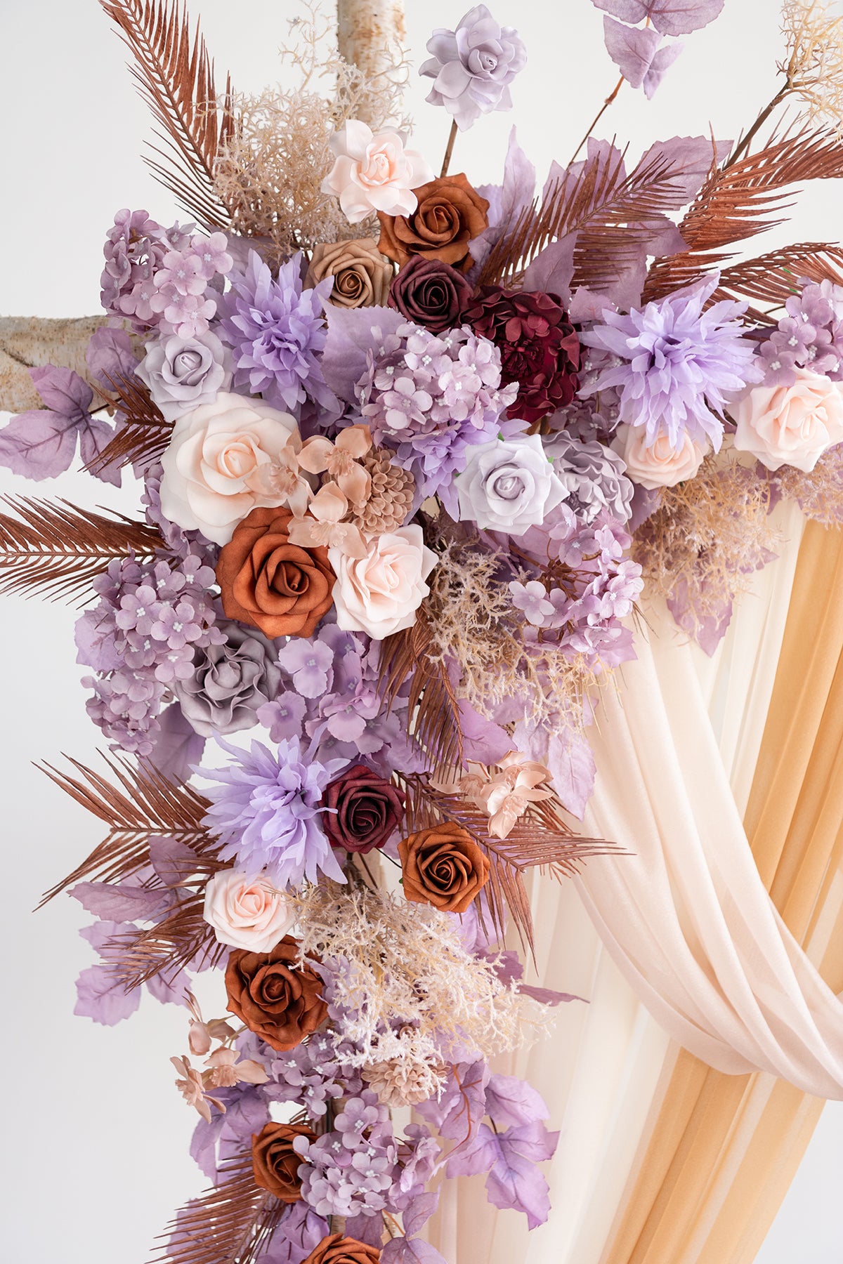 Flower Arch Decor with Drapes in Lavender Aster & Burnt Orange | Clearacne