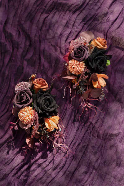 Shoulder Corsages in Twilight Purple & Harvest Orange