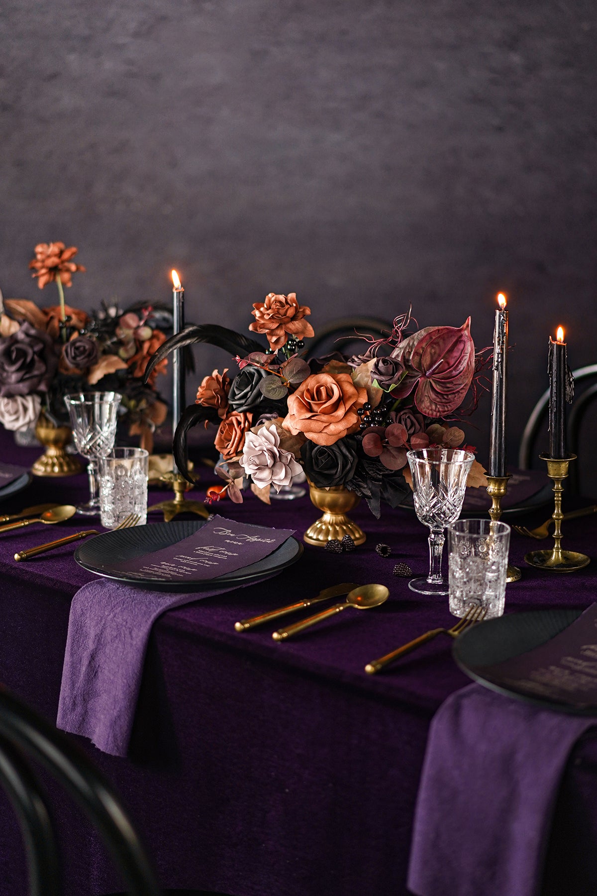 Large Floral Centerpiece Set in Twilight Purple & Harvest Orange