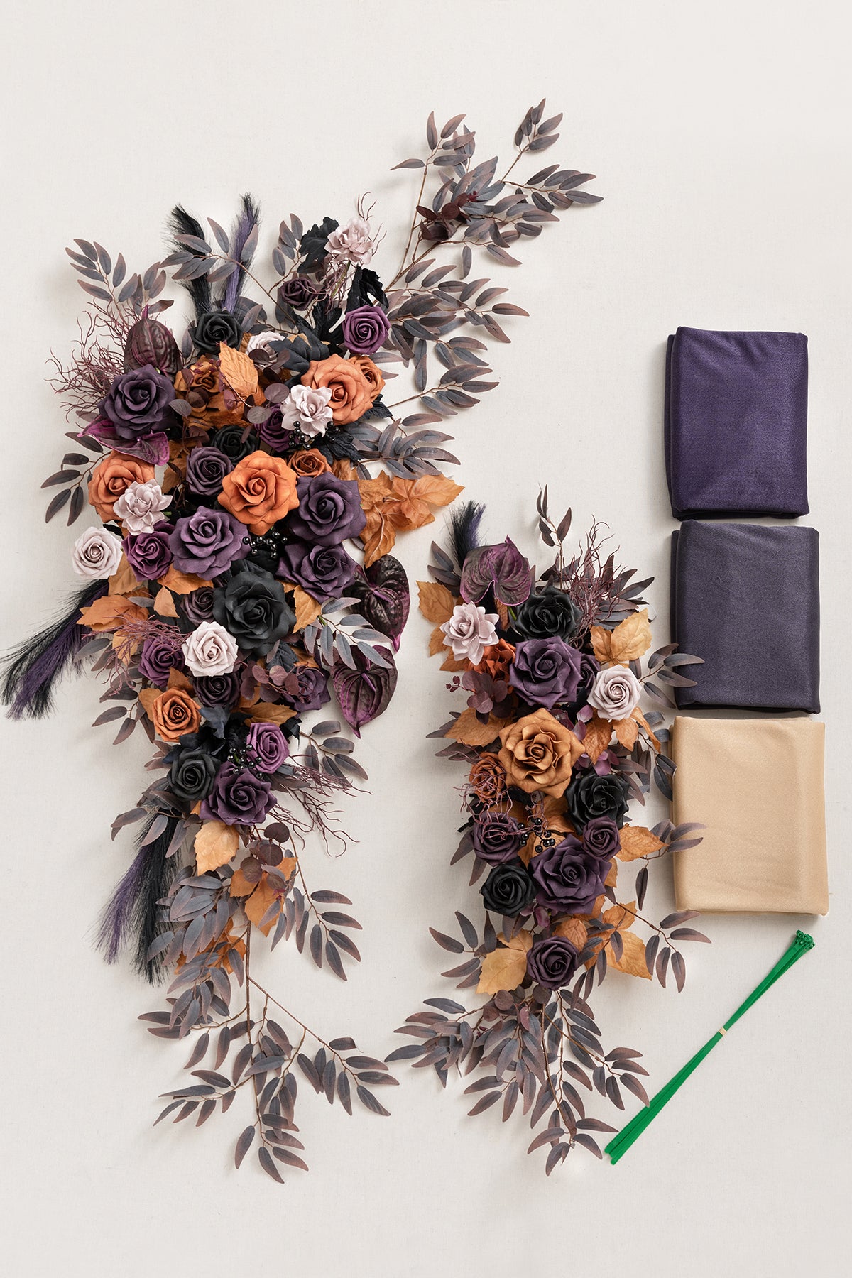 Flower Arch Decor with Drapes in Twilight Purple & Harvest Orange