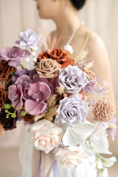Large Free-Form Bridal Bouquet in Lavender Aster & Burnt Orange