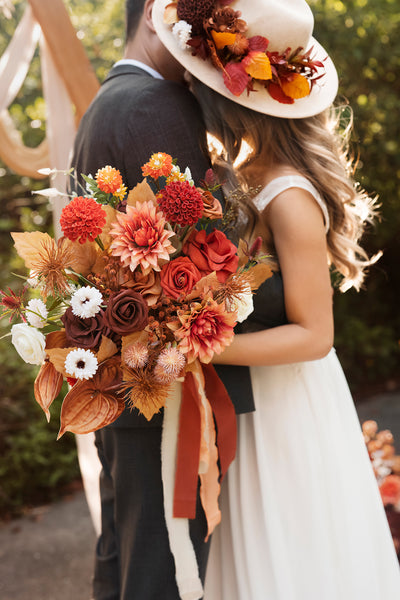 Medium Free-Form Bridal Bouquet in Burnt Orange & Scarlet