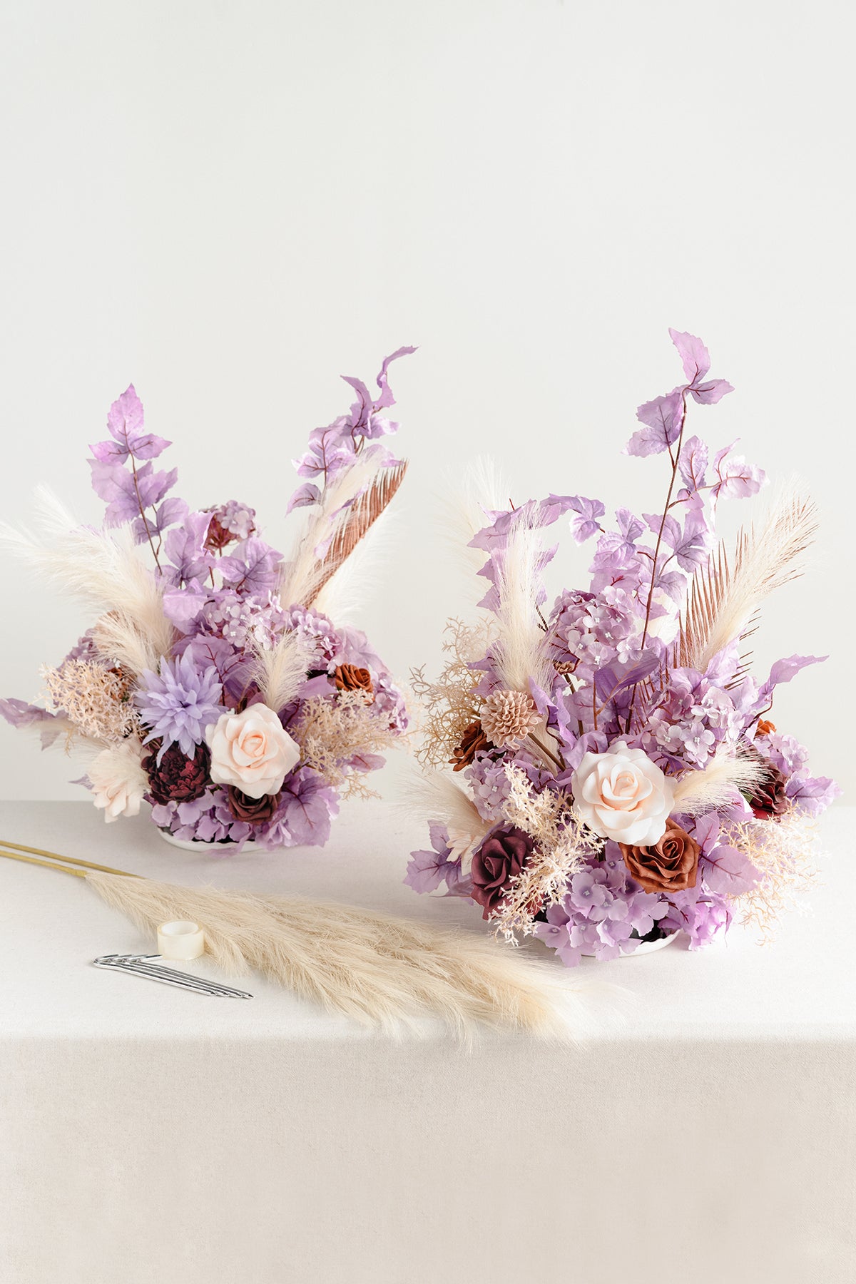 Oversized Free-Standing Ground Flower Arrangements in Lavender Aster & Burnt Orange