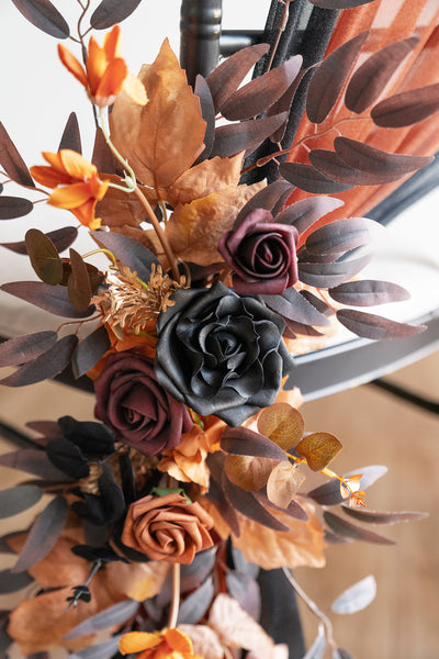 Wedding Aisle Chair Flower Decoration in Black & Pumpkin Orange
