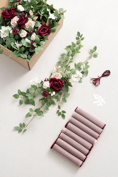 Wedding Aisle Chair Flower Decoration in Romantic Marsala