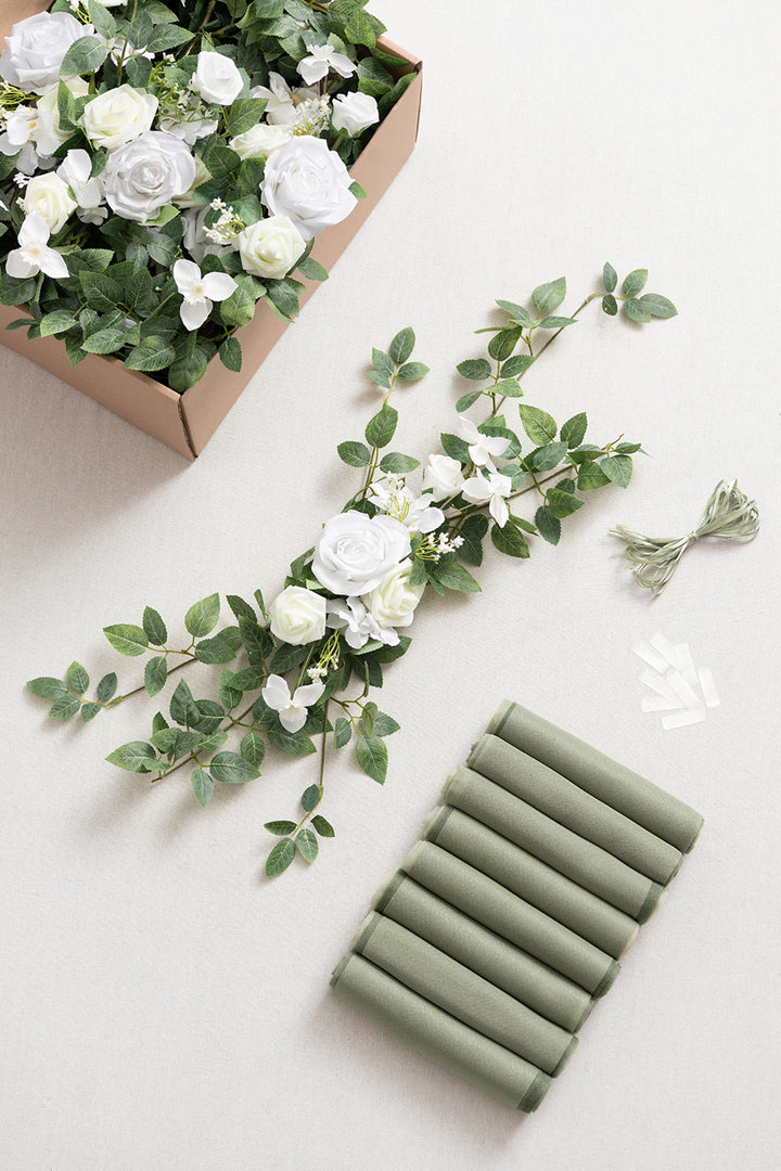 Wedding Aisle Chair Flower Decoration in White & Sage